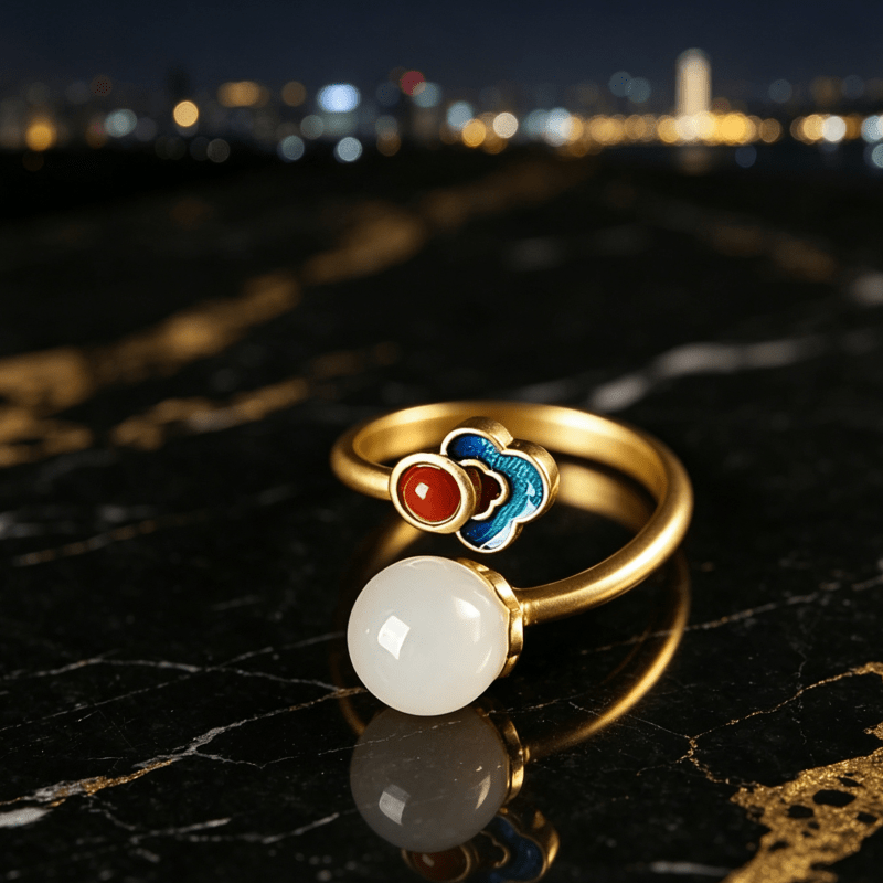 Chinese Style Enamel Open Ring, Elegant Charm